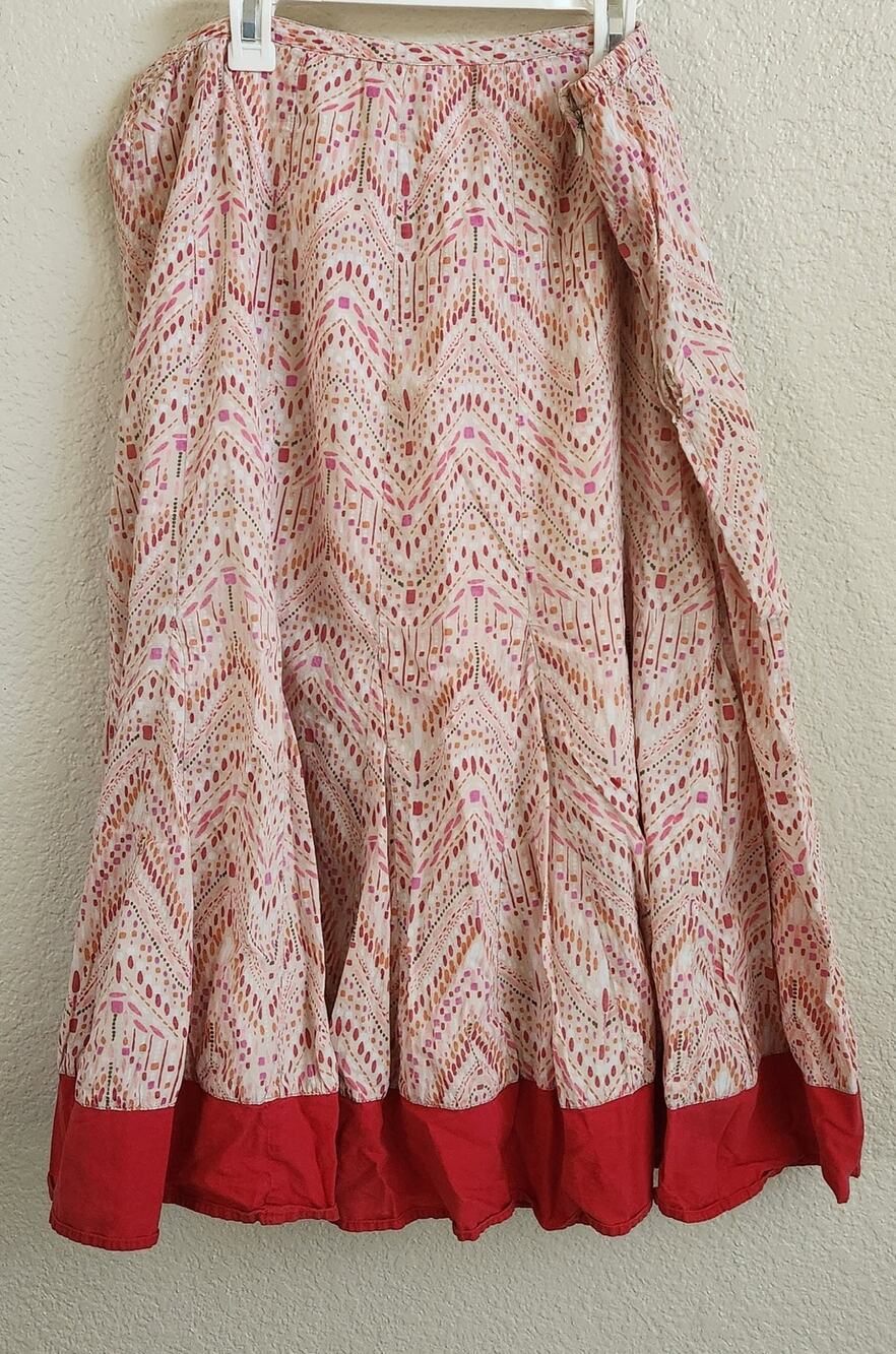 JM Collection White Pink Red Dot Print Ruffled Hem Skirt 12 Lightweight Lined